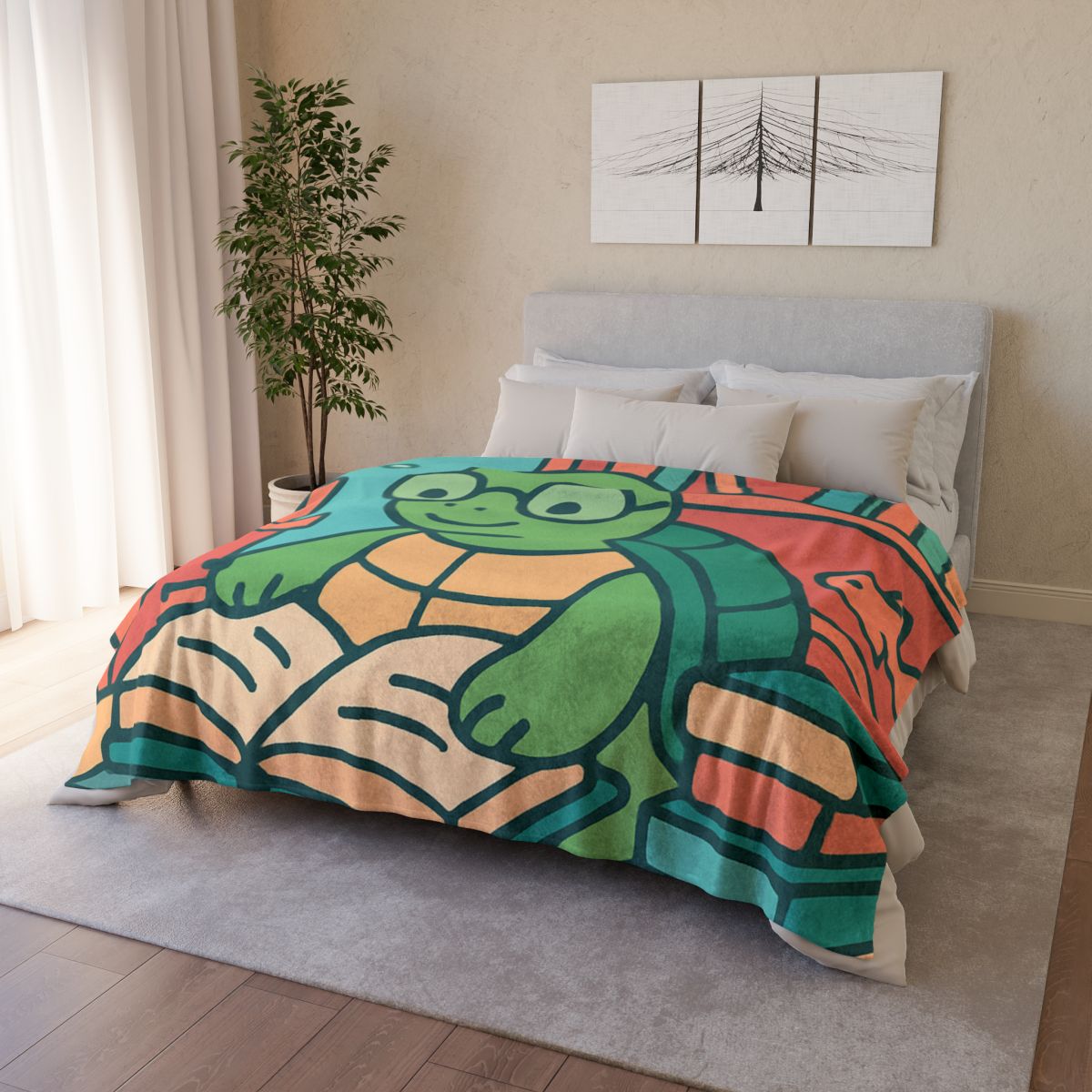 Underwater Library With Bookish Turtle designer printed blankets