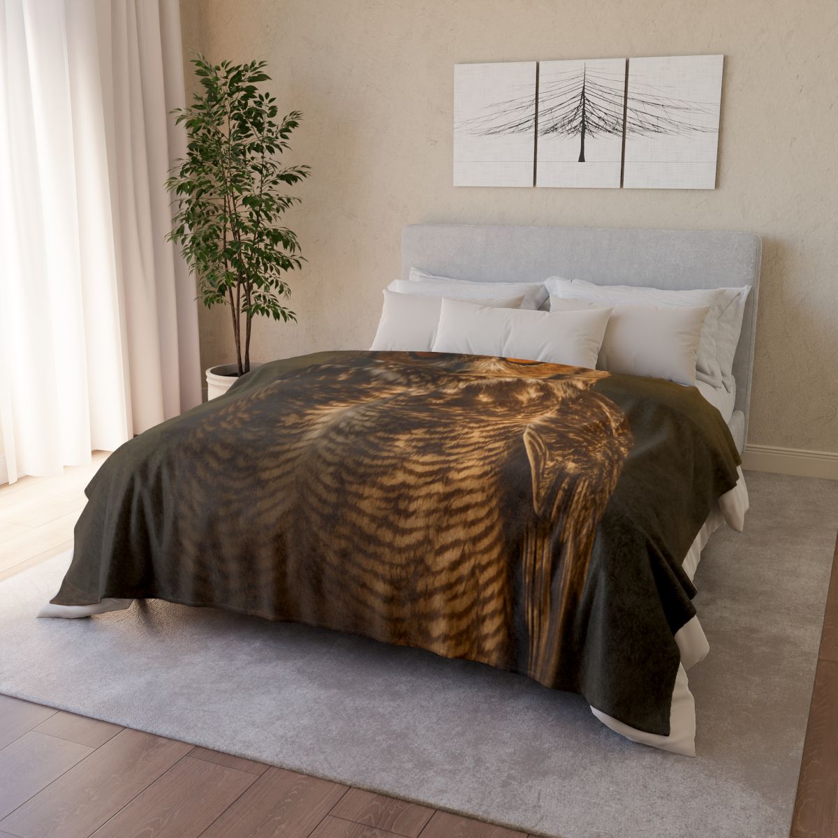 Nebula Gaze Great Horned Owl personalized cozy blankets