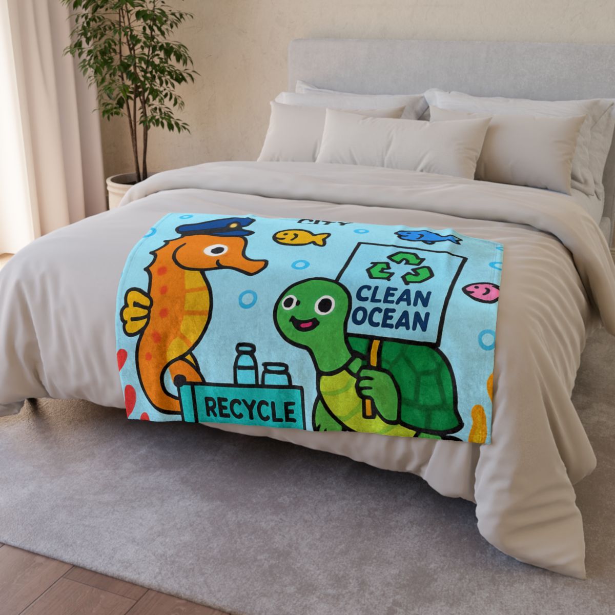 Coral City Recycling Parade With Captain Seahorse trendy patterned blankets