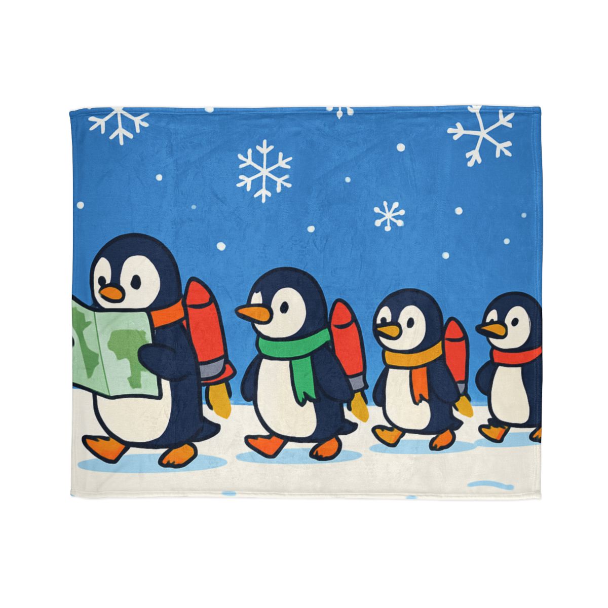 Rocket Penguin Parade personalized cozy blankets