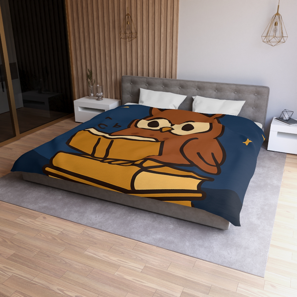 Moonlight Owl Library designer printed duvets