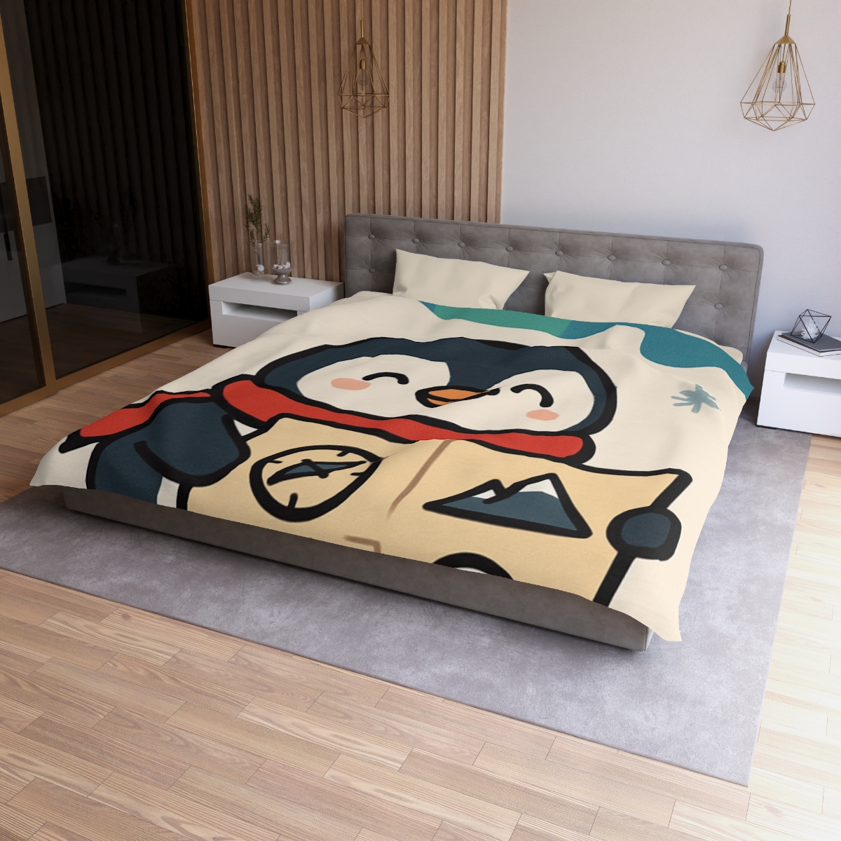 Polar Lights Penguin Map Quest designer printed duvets