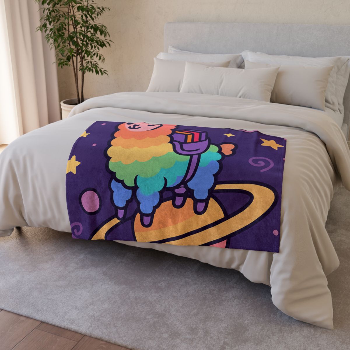 Galaxy Riding Rainbow Llama warm winter blankets