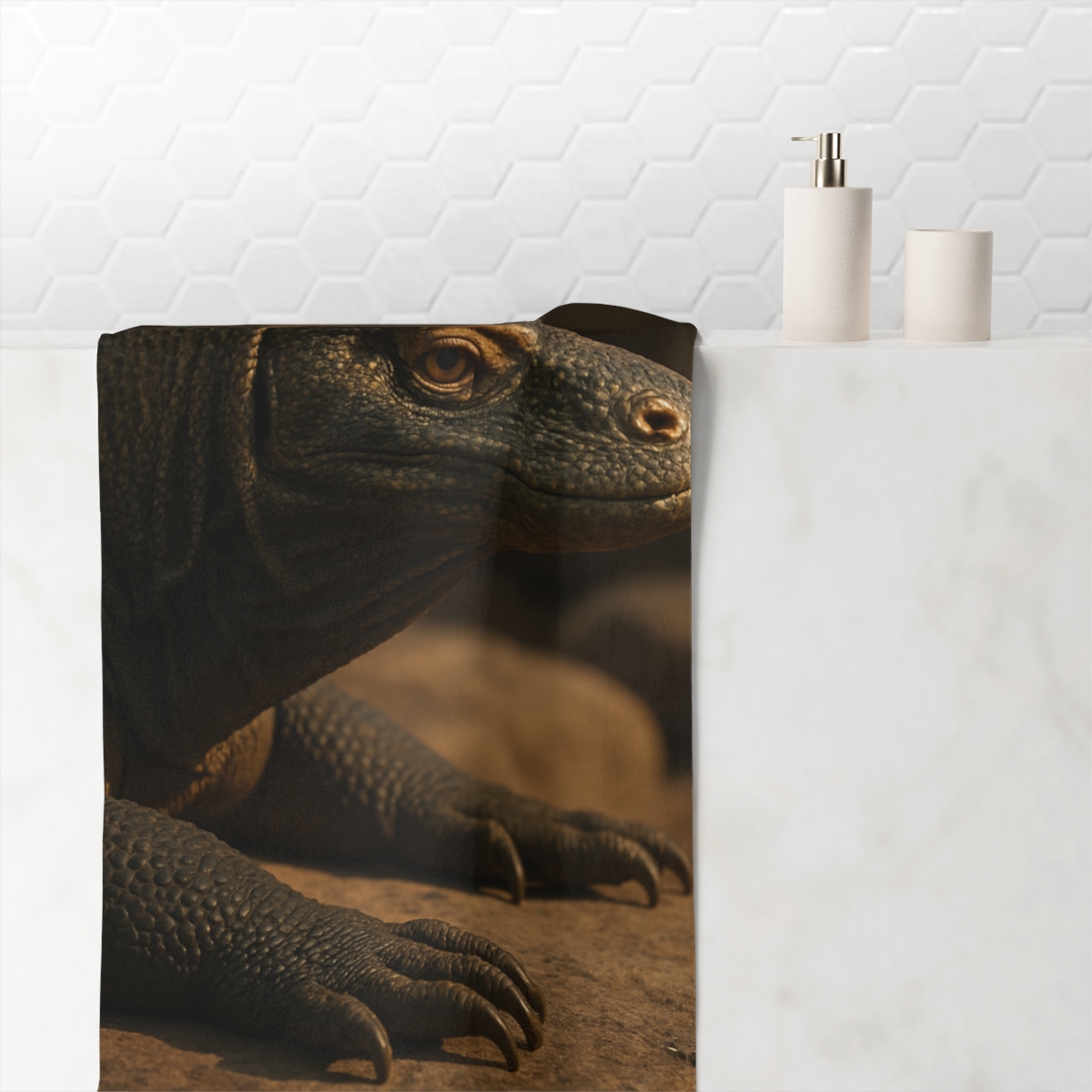 Ancient Sentinel Komodo Dragon designer printed towels