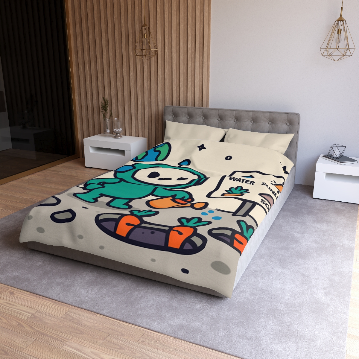 Moon Garden Robot Growing Crater Carrots custom duvets