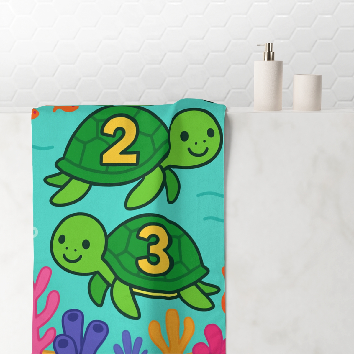 Coral Reef Number Parade With Sea Turtles decorative home towels