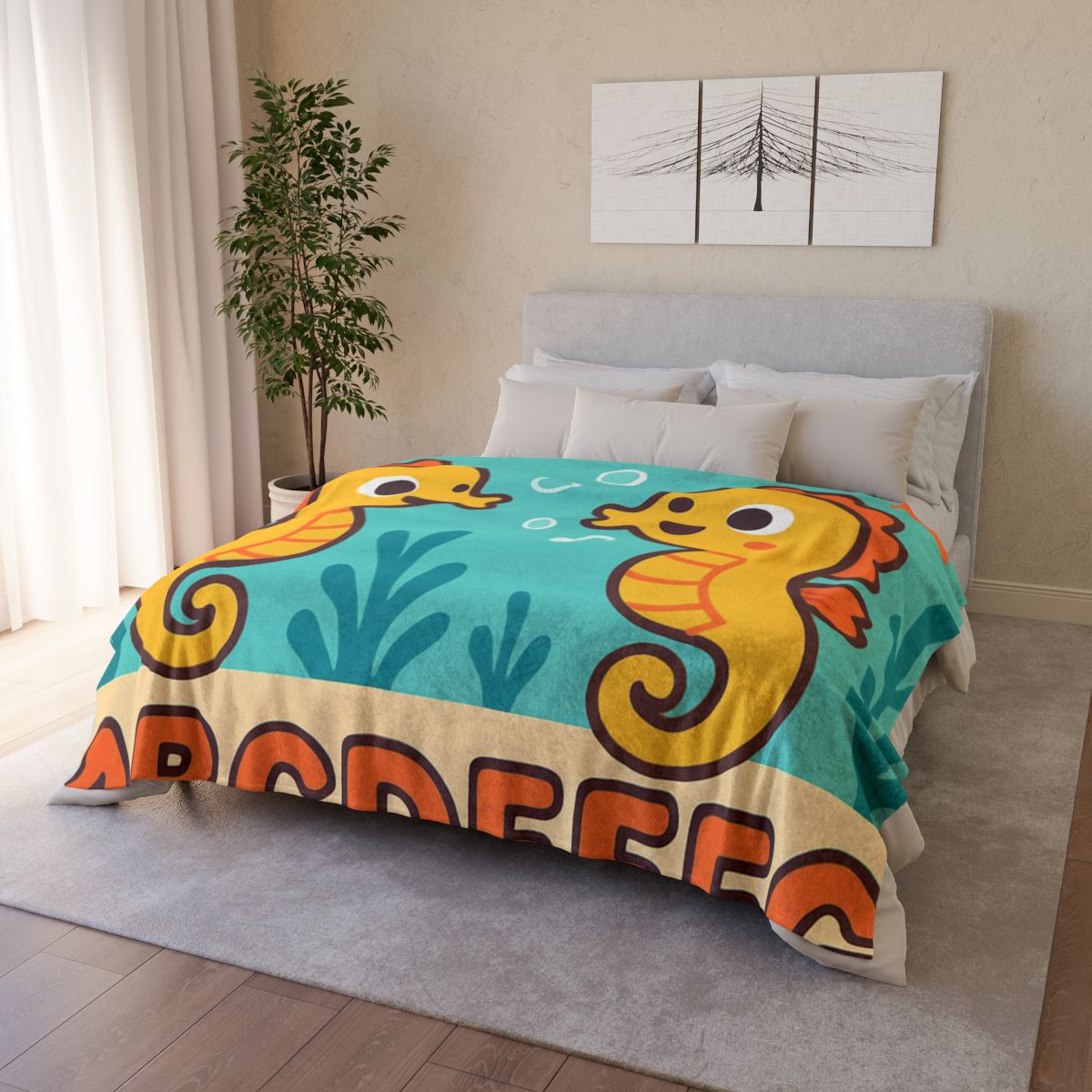 Underwater Alphabet Reef With Singing Seahorses stylish throw blankets