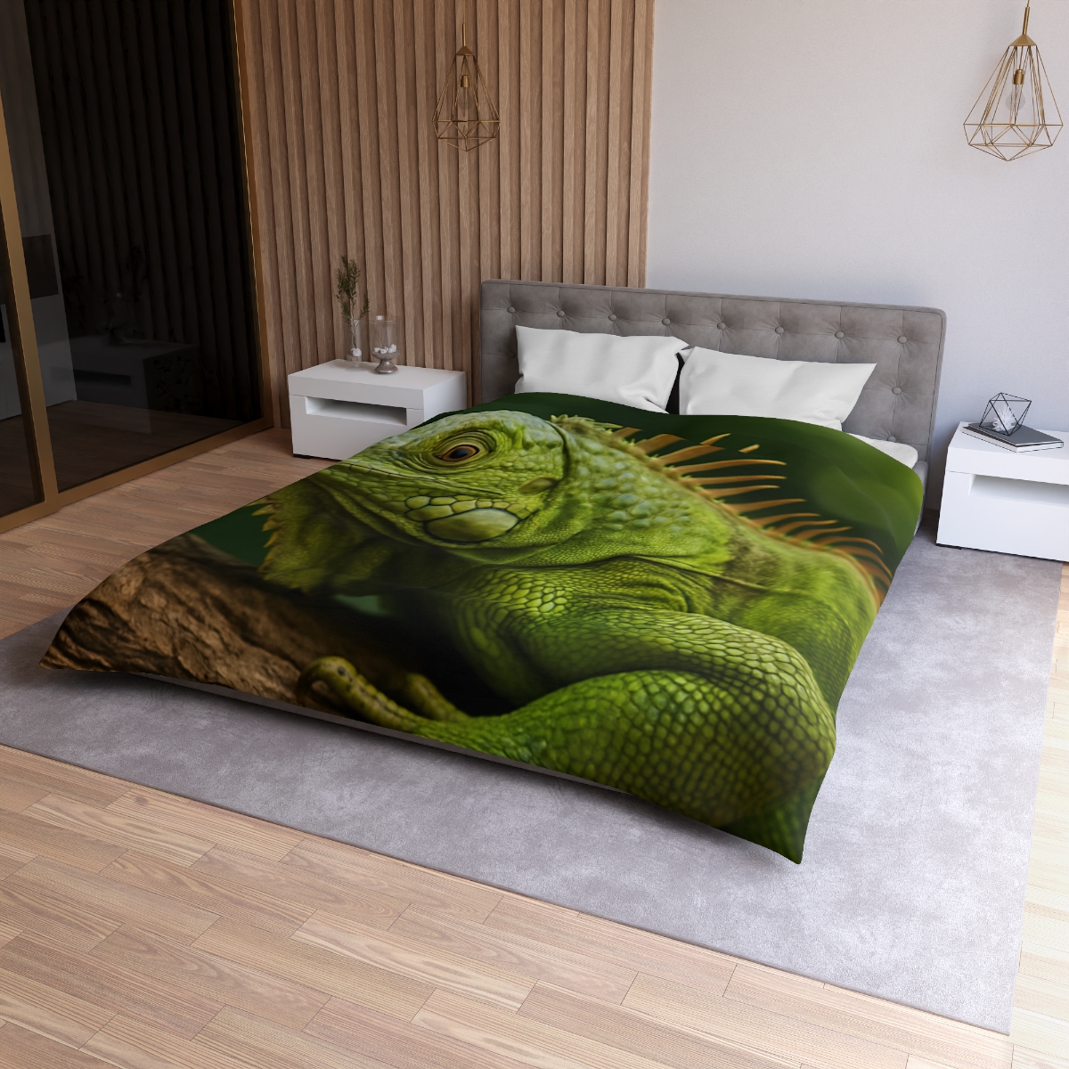 Verdant Gaze Green Iguana personalized bedding duvets