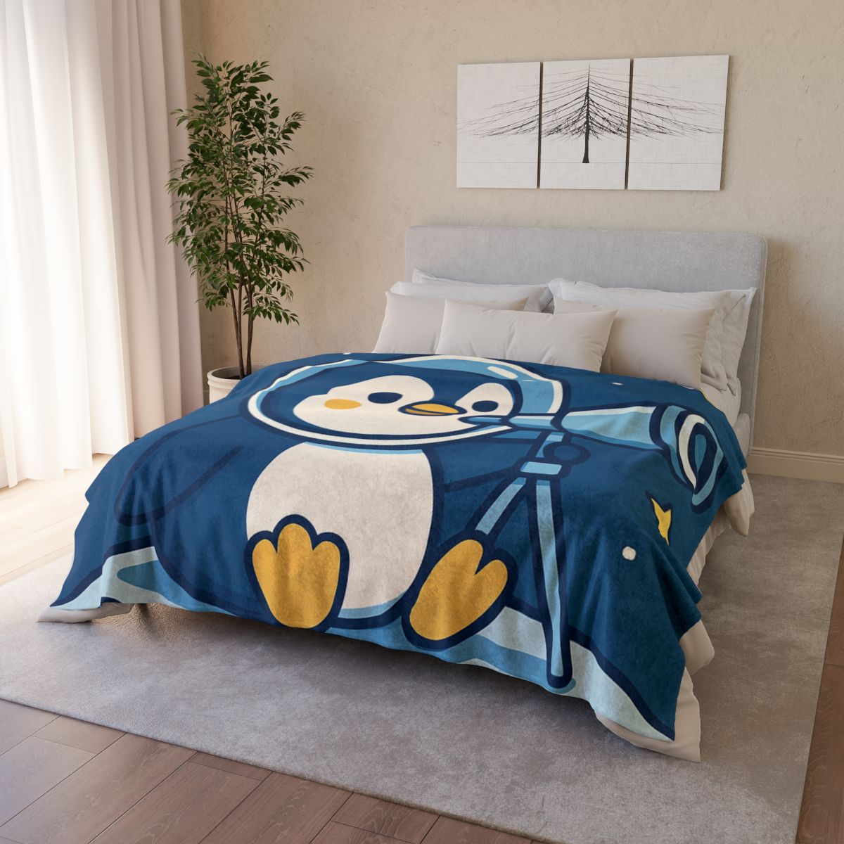 Stargazing Penguin On The Moon stylish throw blankets