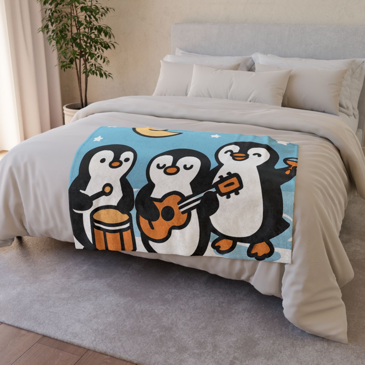 Moonlit Penguin Band designer printed blankets