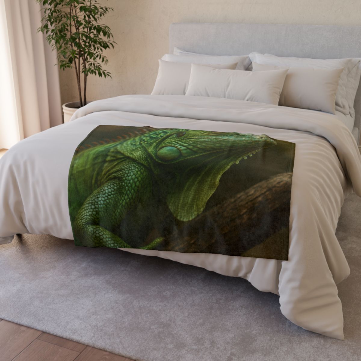 Starlit Stillness Green Iguana designer printed blankets