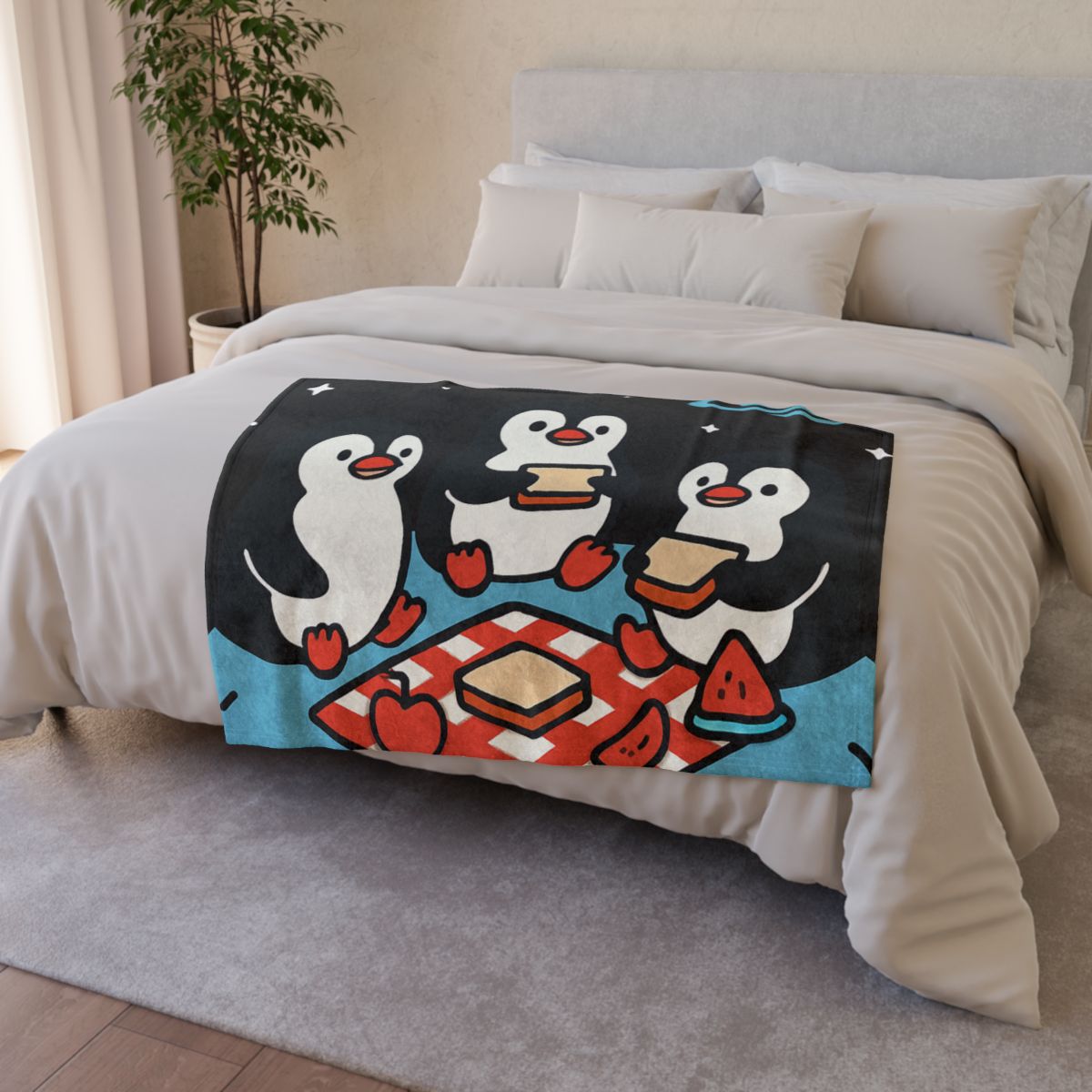 Planet Picnic Penguins personalized cozy blankets