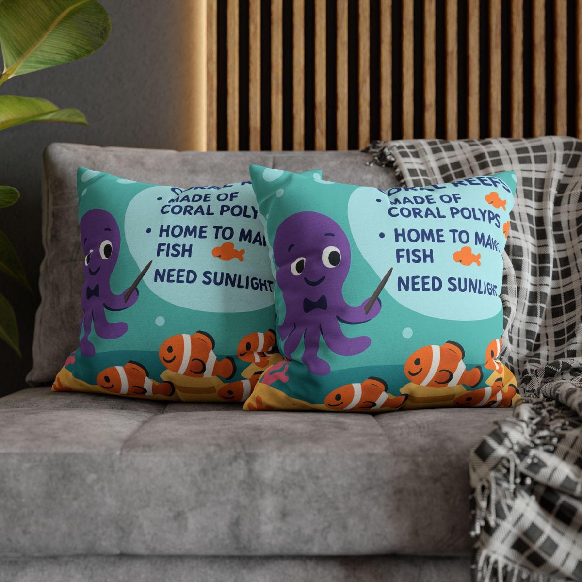 Coral Classroom With Professor Octopus stylish decorative pillowcases