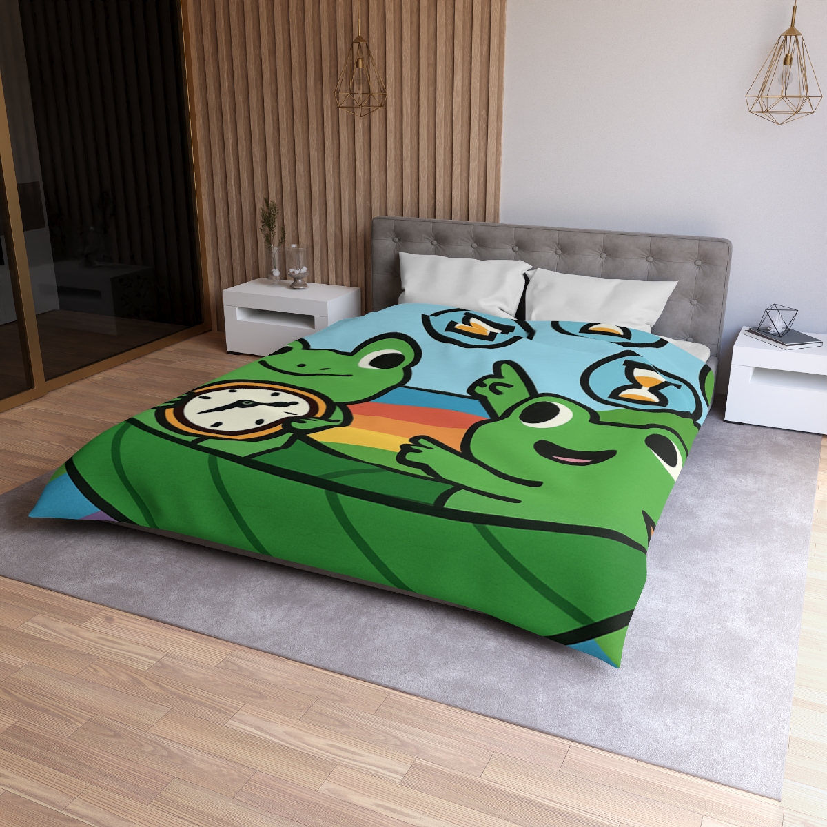 Rainbow River Time Travel Frogs duvets for gifts