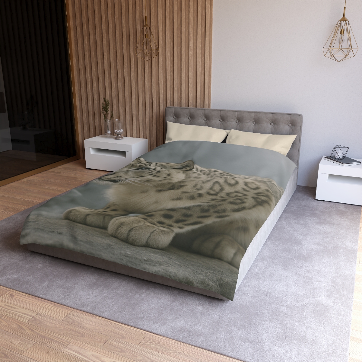 Silent Ridge Snow Leopard designer printed duvets