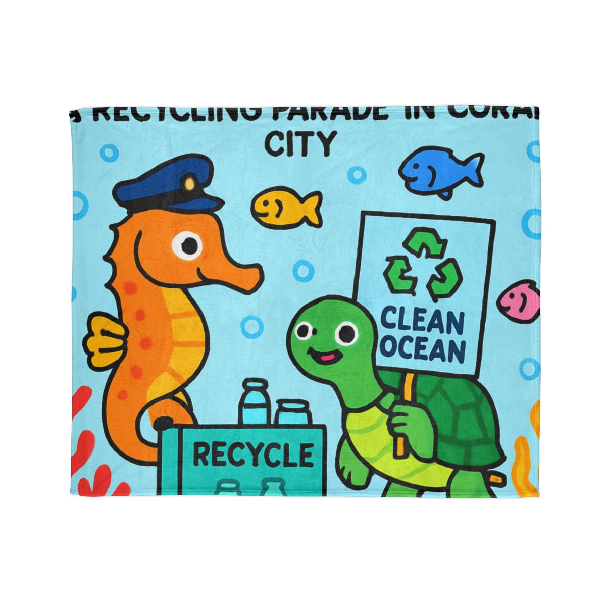 Coral City Recycling Parade With Captain Seahorse trendy patterned blankets