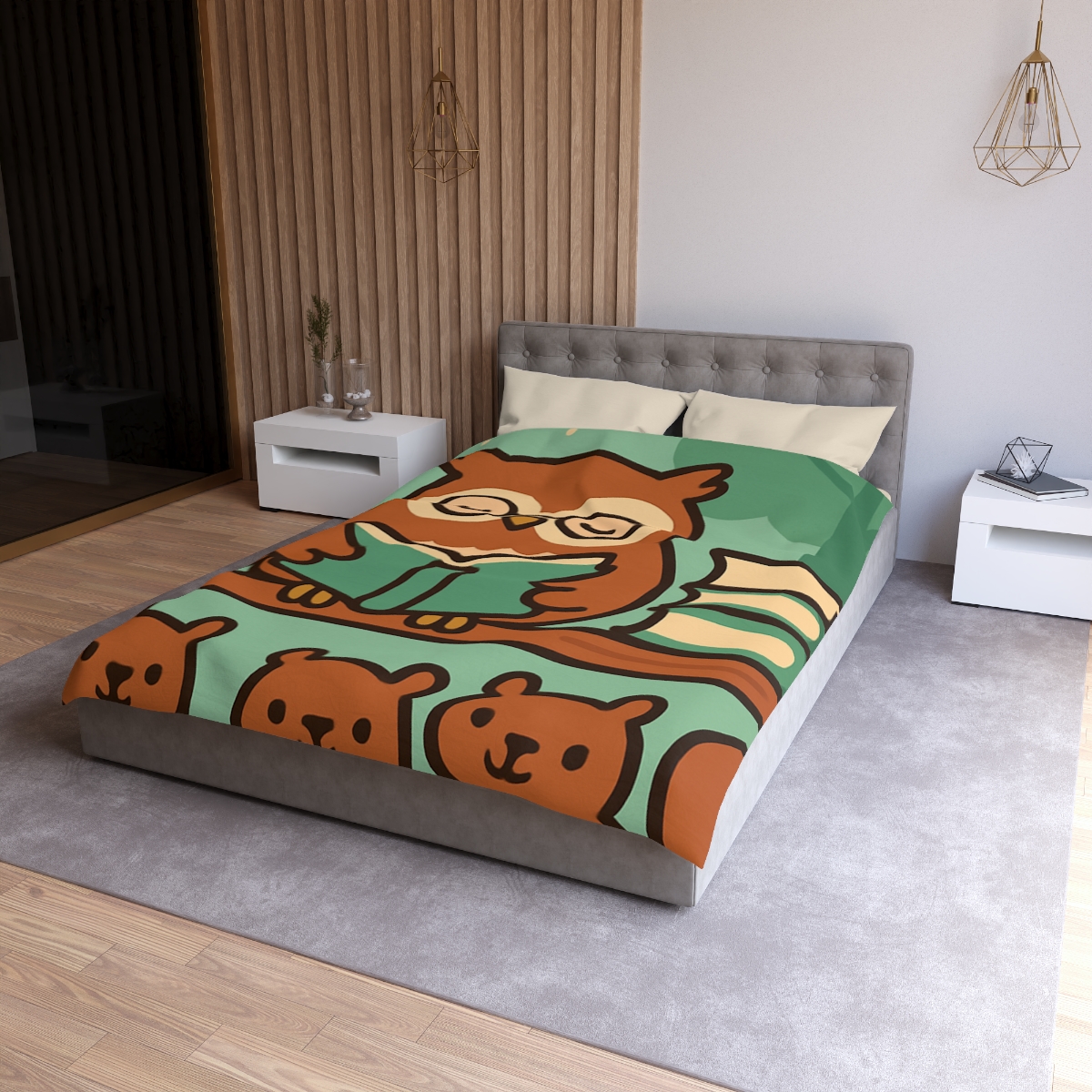 Forest Library Owl designer printed duvets