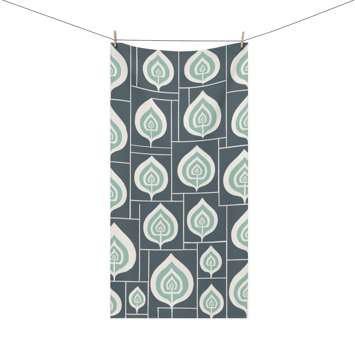 Fractaled Leaf Silhouette Grid designer printed towels