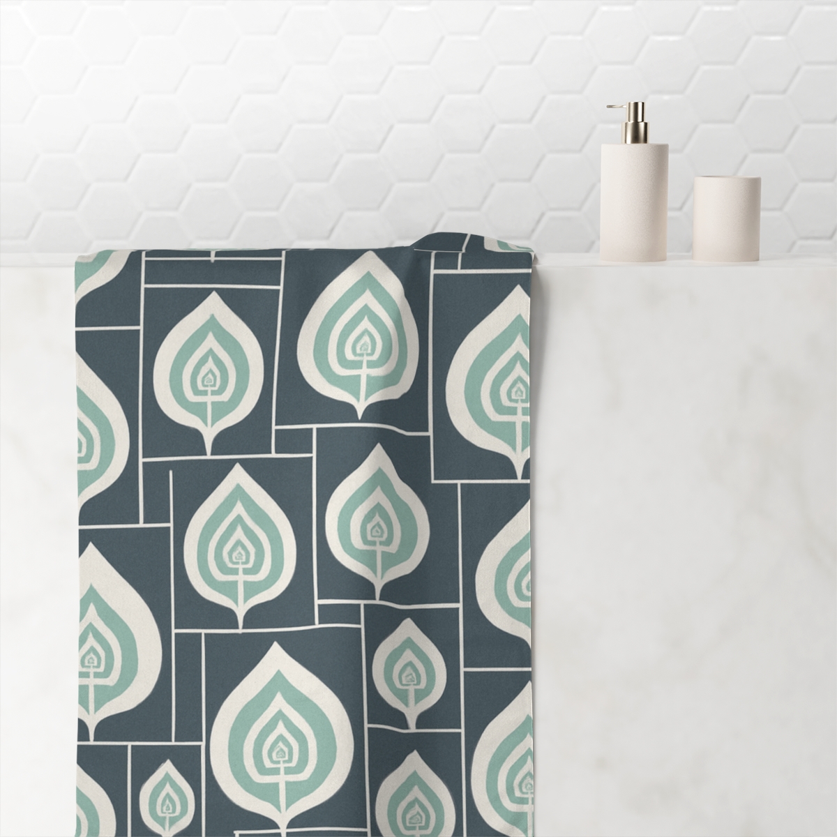 Fractaled Leaf Silhouette Grid designer printed towels