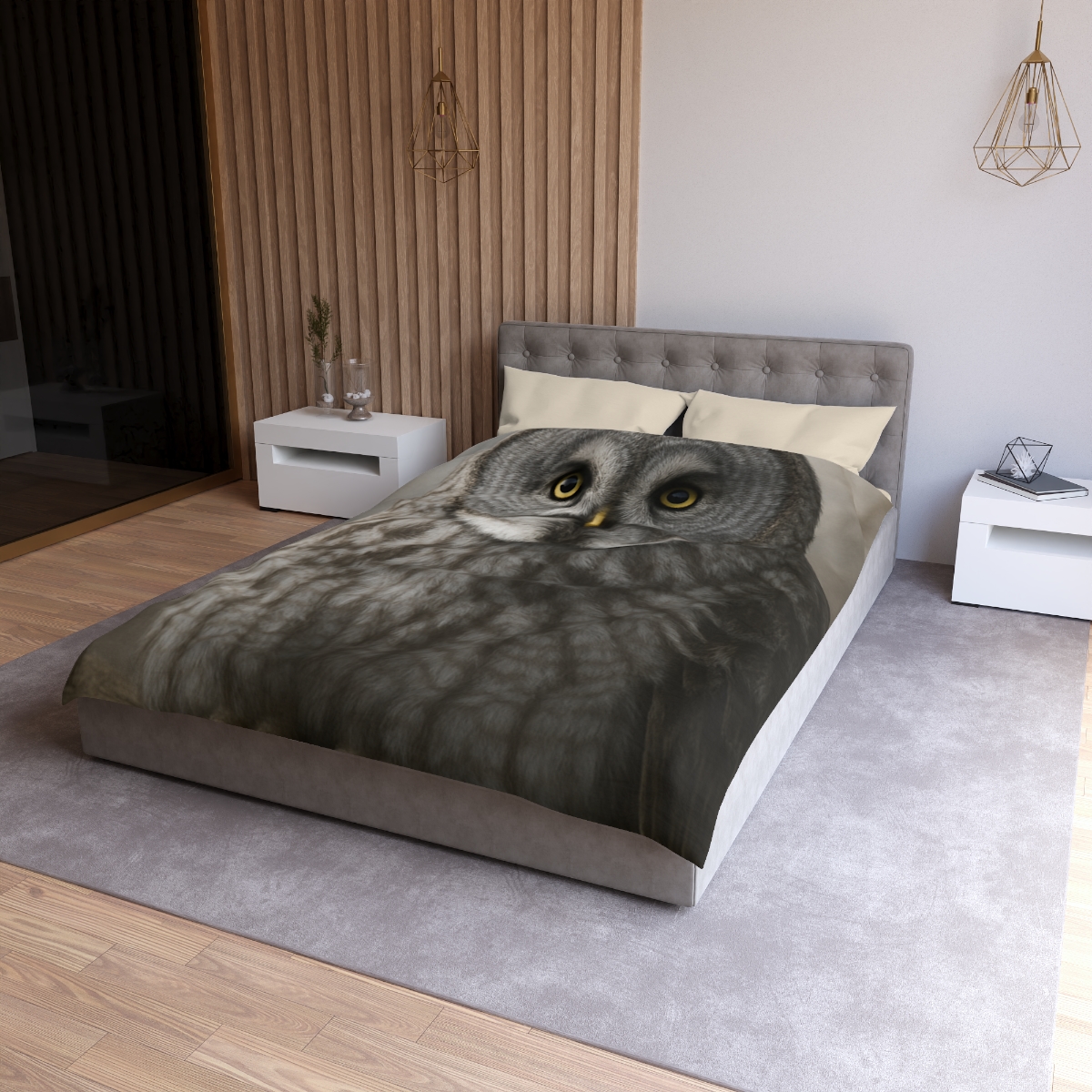 Frost Note Great Gray Owl warm winter duvets