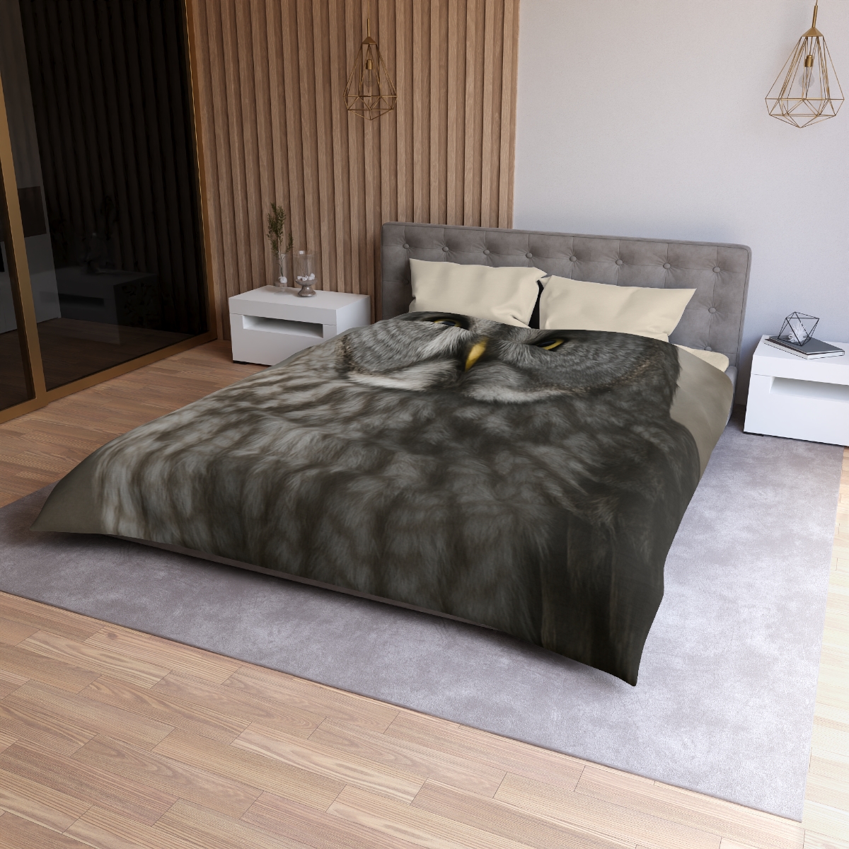 Frost Note Great Gray Owl warm winter duvets