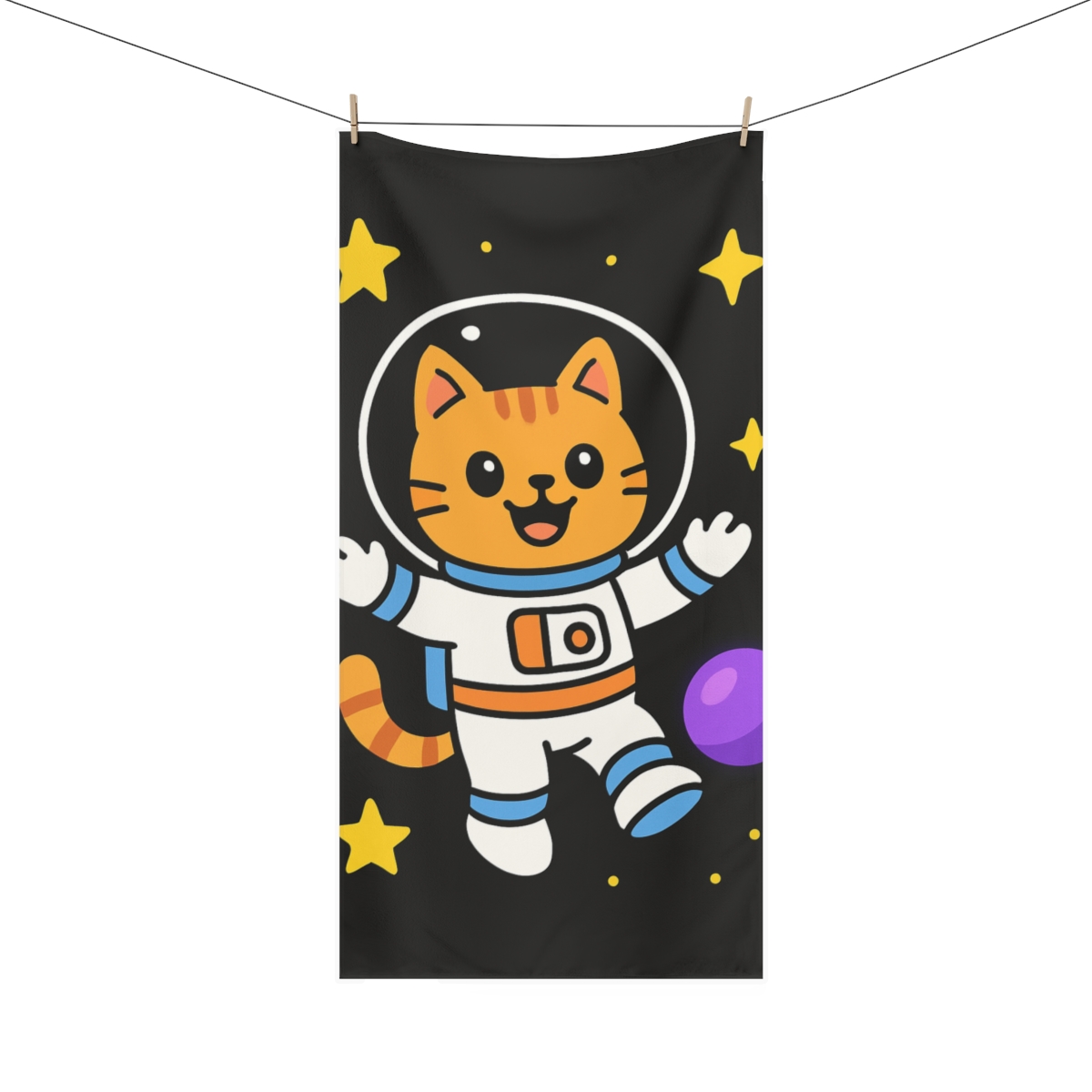 Galactic Cat Astronaut Adventure designer printed towels