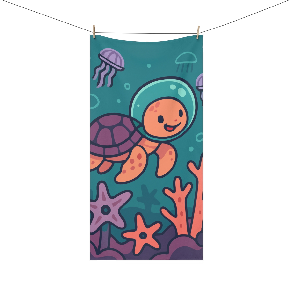 Galactic Coral Reef Explorer Turtle decorative home towelscustom towels