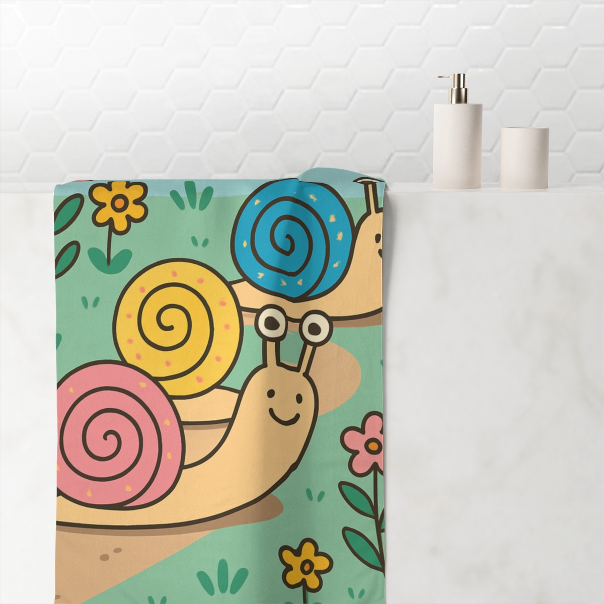 Galactic Garden Snail Parade stylish beach towels