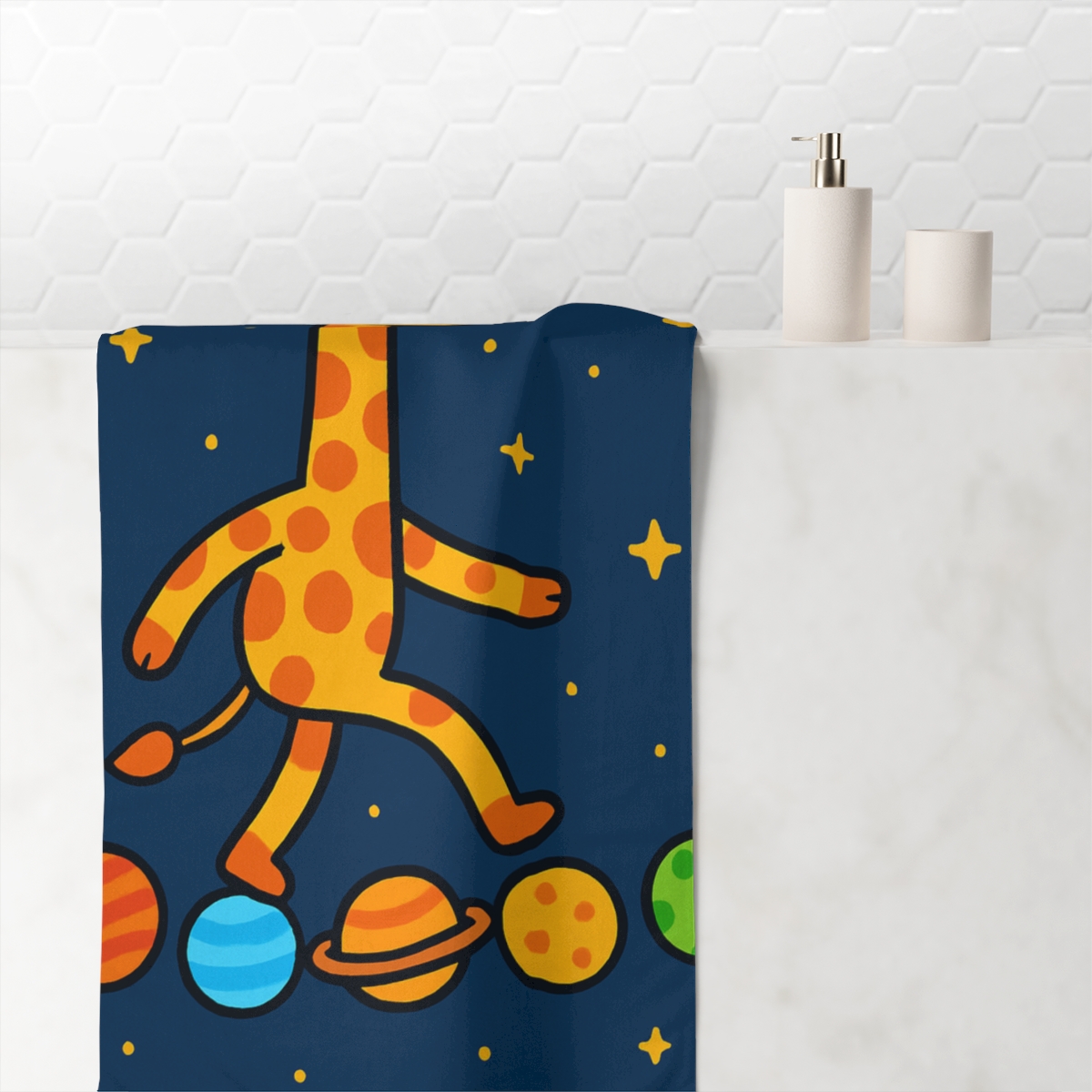 Galactic Giraffe Planet Parade soft cotton towels