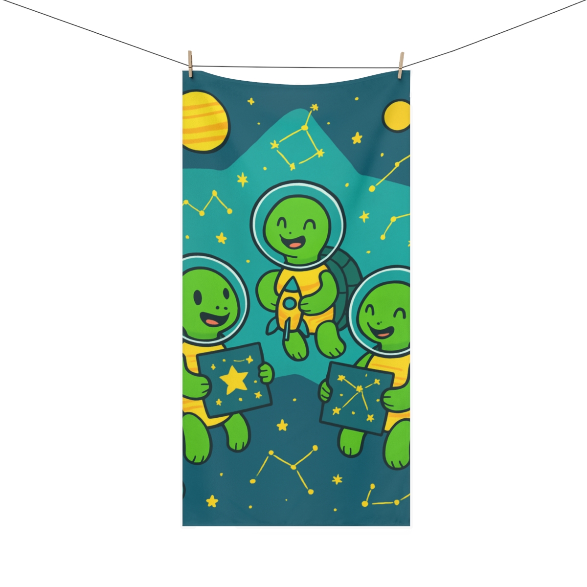 Galactic Turtle Explorers soft cotton towels