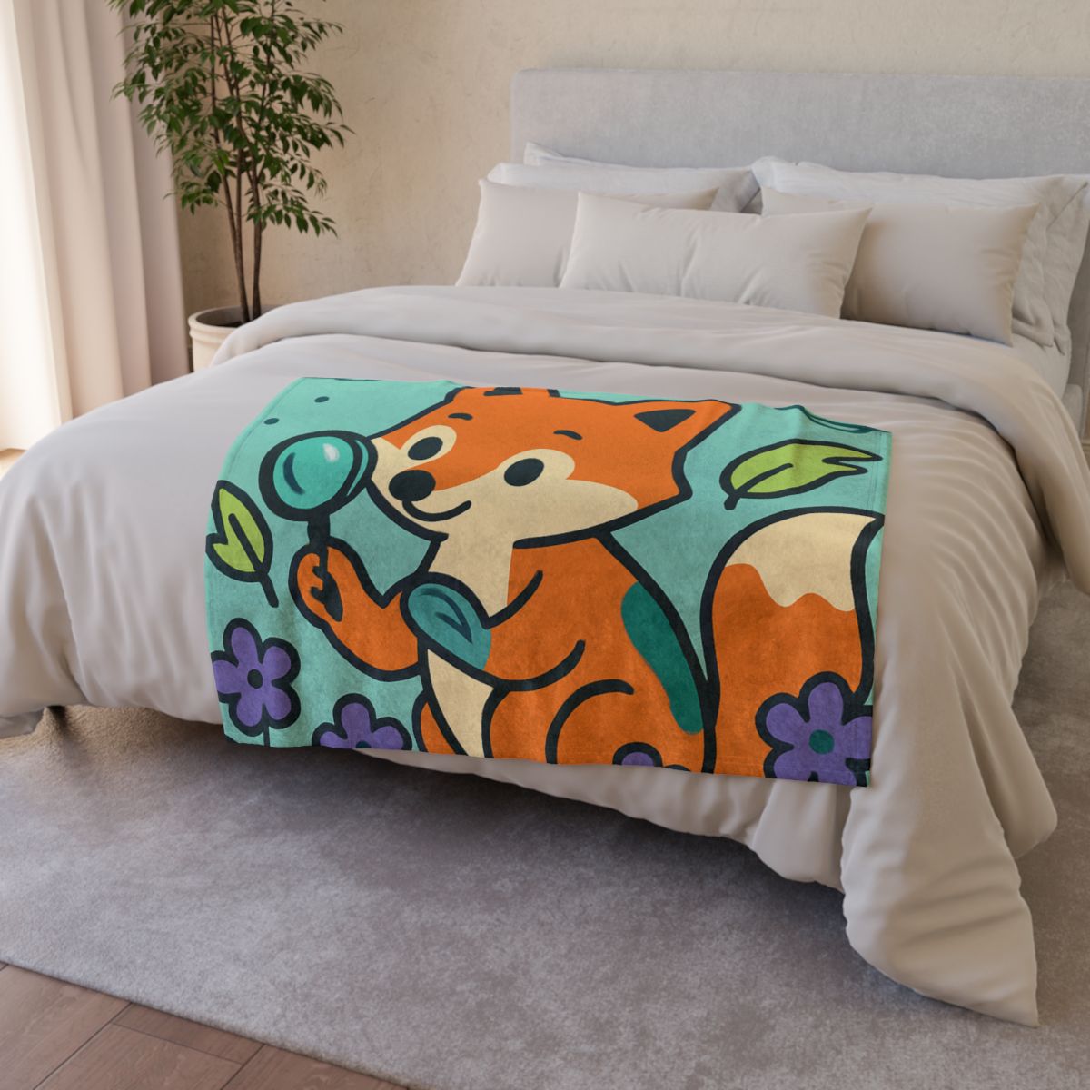 Galaxy Garden Fox soft fleece blankets