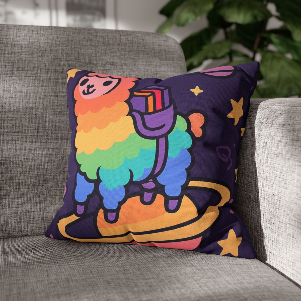 Galaxy Riding Rainbow Llama comfortable bedding pillow covers