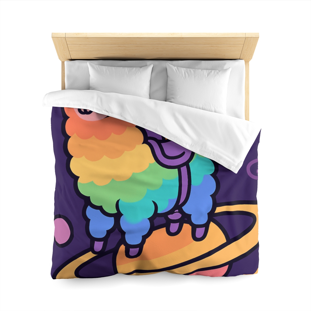 Galaxy Riding Rainbow Llama personalized bedding duvets