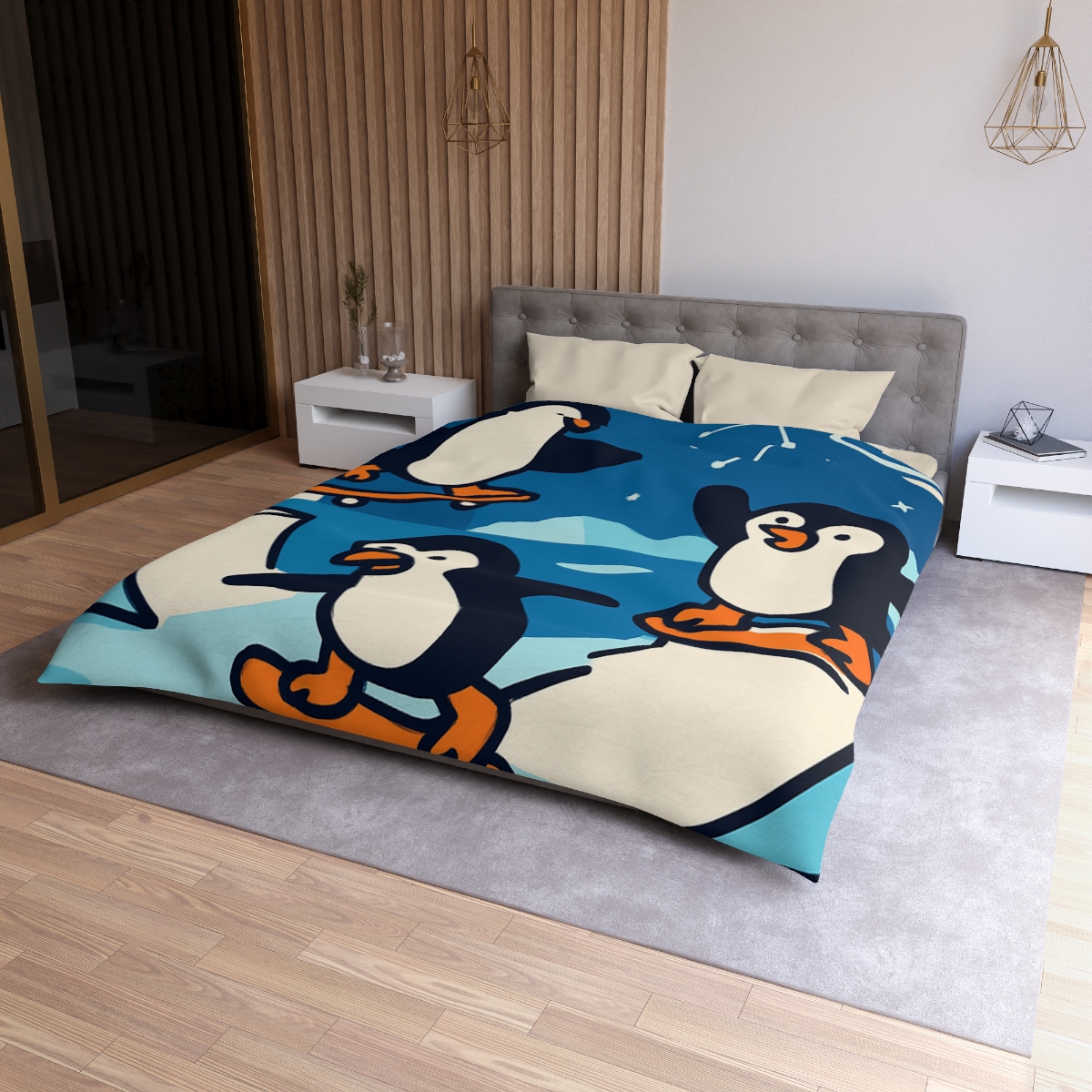 Galaxy Skate Park Penguins stylish duvet covers