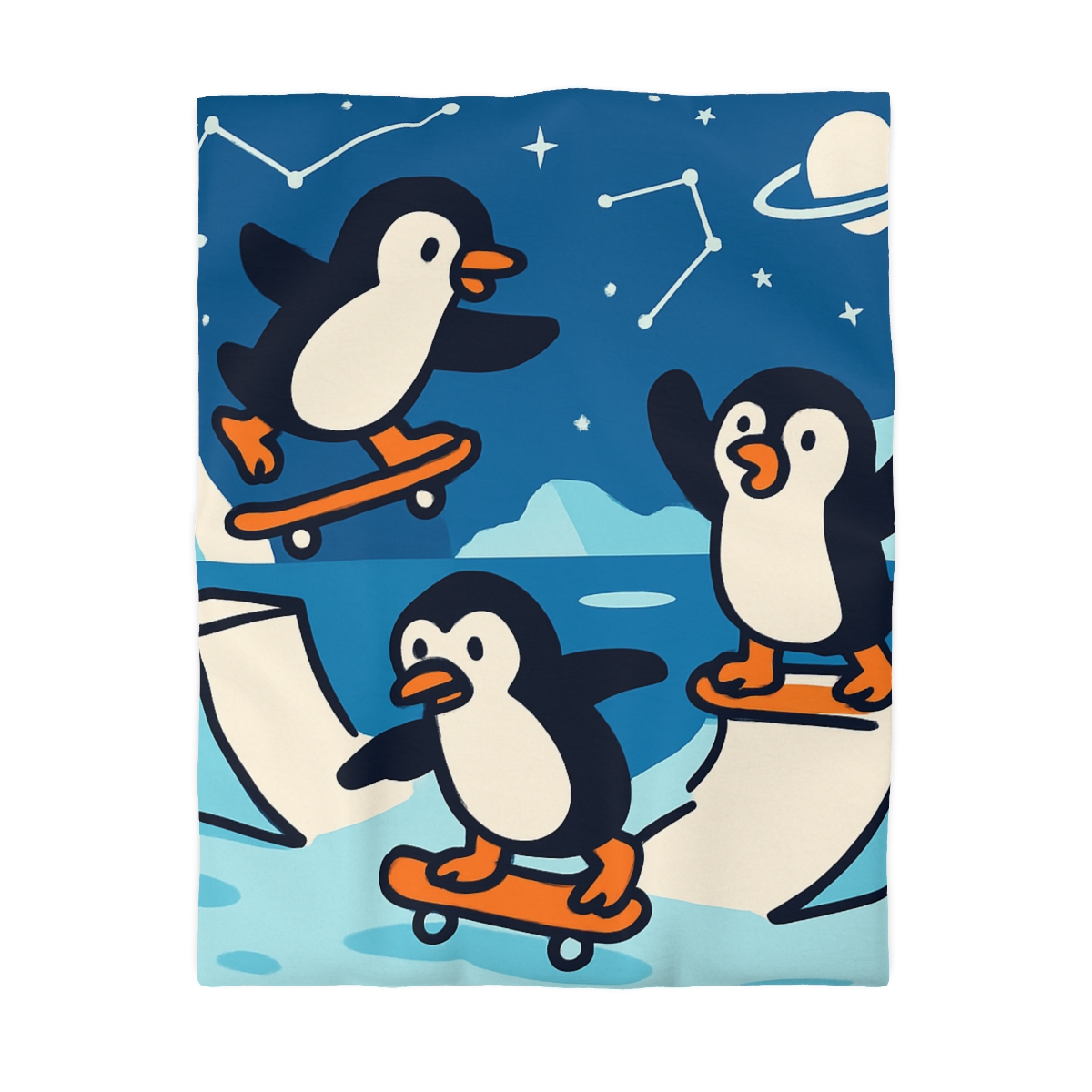 Galaxy Skate Park Penguins stylish duvet covers