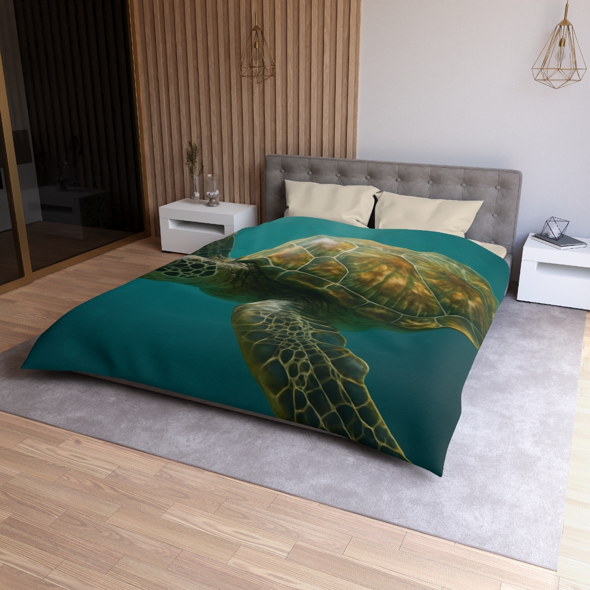 Gilded Drift Green Sea Turtle stylish duvet covers