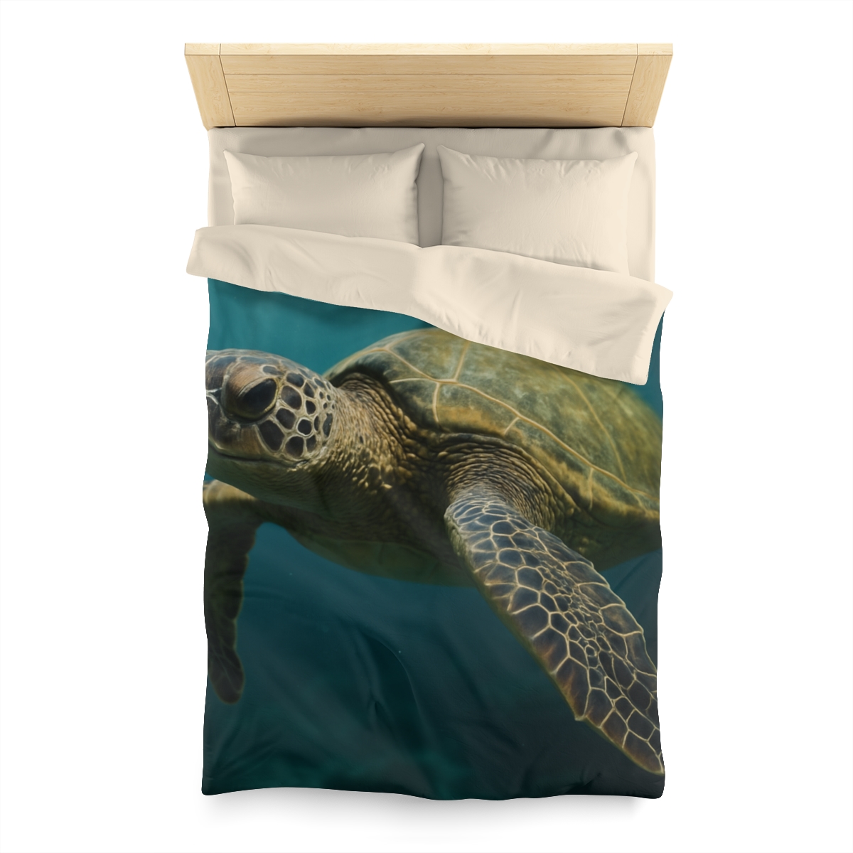 Glasswater Drift Green Sea Turtle designer printed duvets