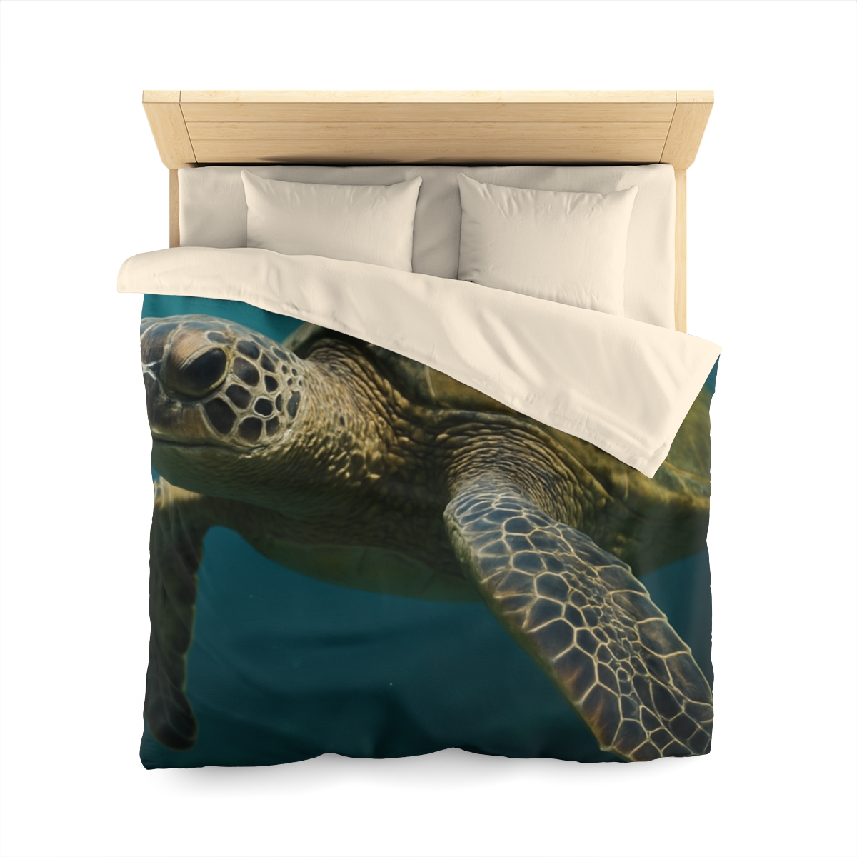 Glasswater Drift Green Sea Turtle designer printed duvets