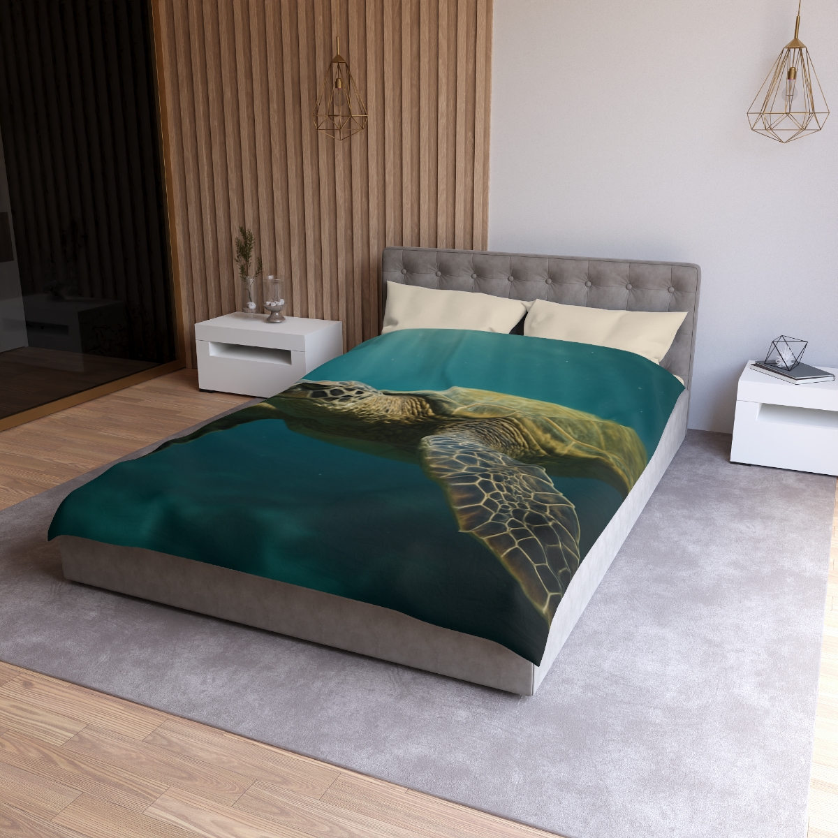 Glasswater Drift Green Sea Turtle designer printed duvets