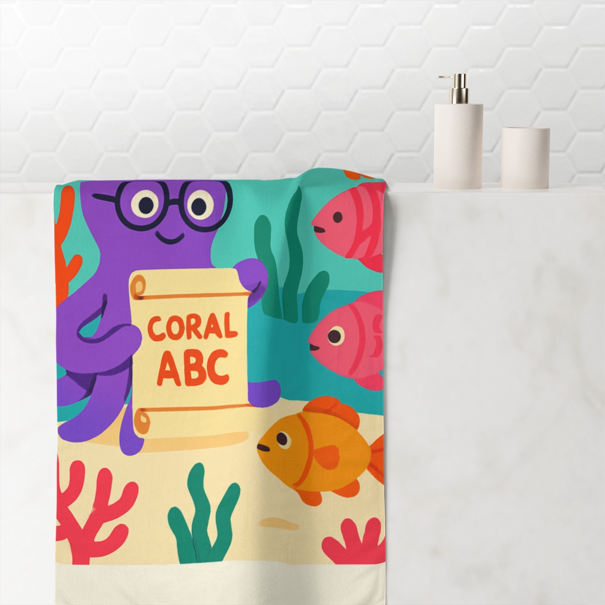 Glow Reef Library With The Octopus Guide custom towels