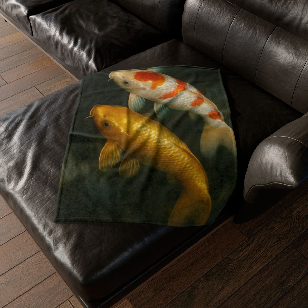 Golden Drift Koi Pair designer printed blankets