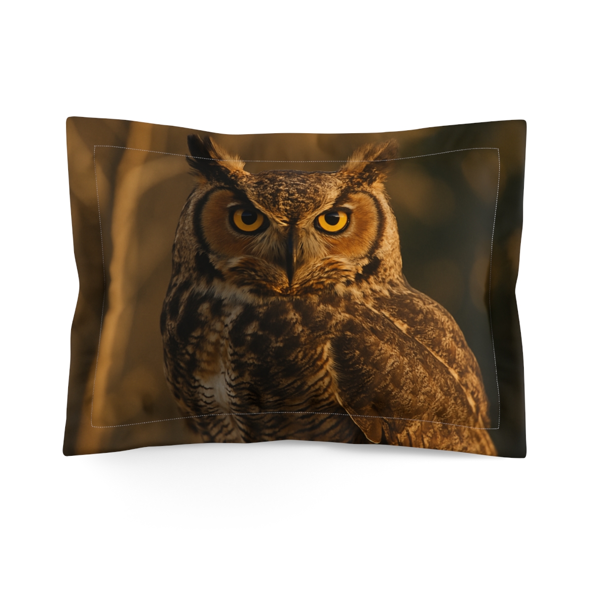 Golden Stillness Great Horned Owl unique shape pillows