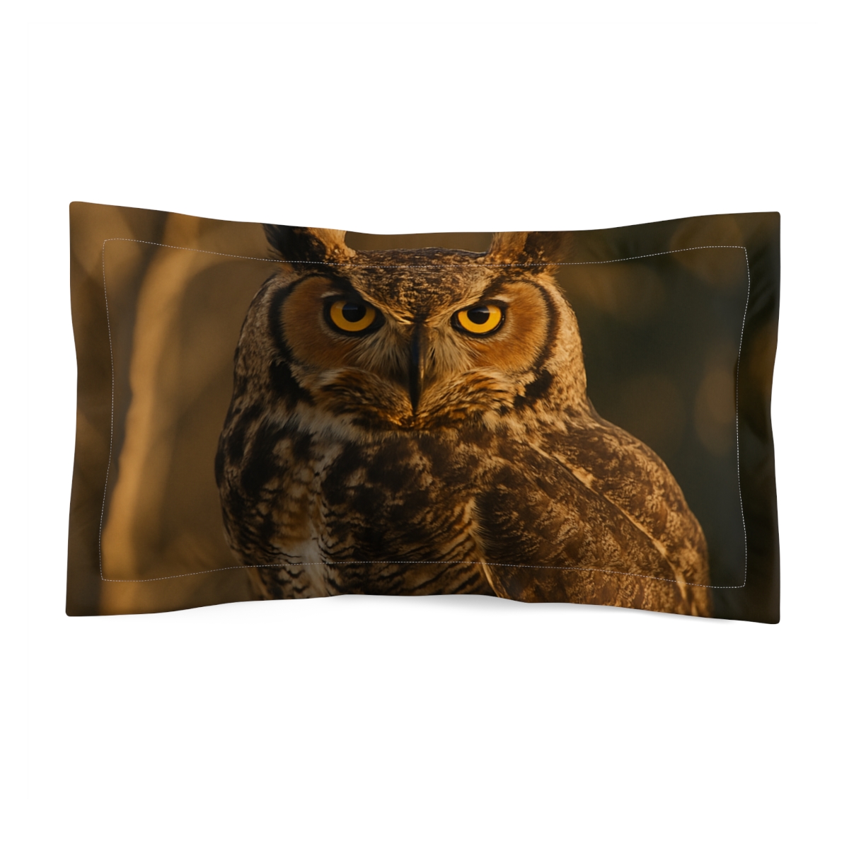 Golden Stillness Great Horned Owl unique shape pillows