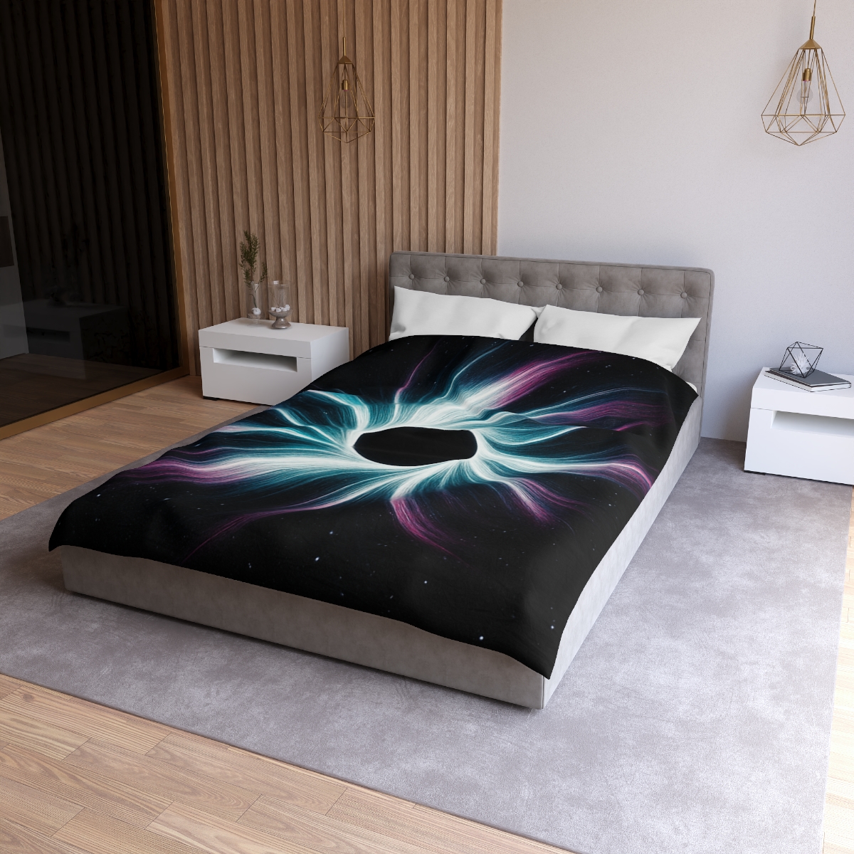 Gravitational Halo Bloom designer printed duvets