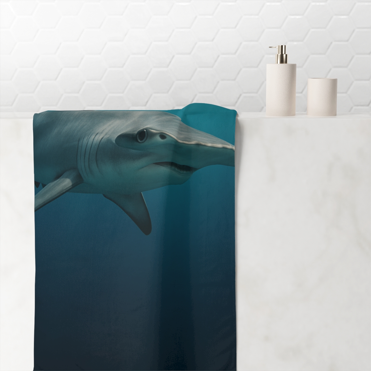 Hammerhead Shark Silent Horizon designer printed towels