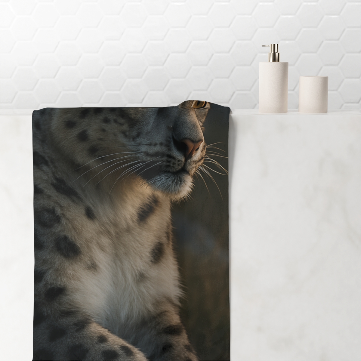 Highland Ghost Snow Leopard personalized bath towels
