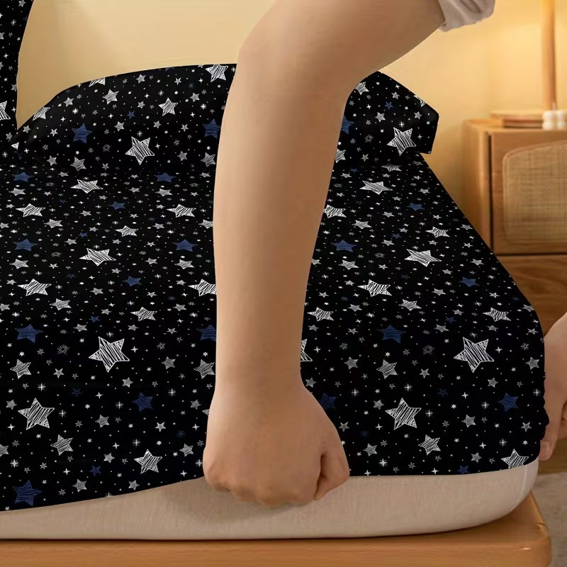 Quilted Star Print Fitted Sheet Polyester Bedding Cover Set