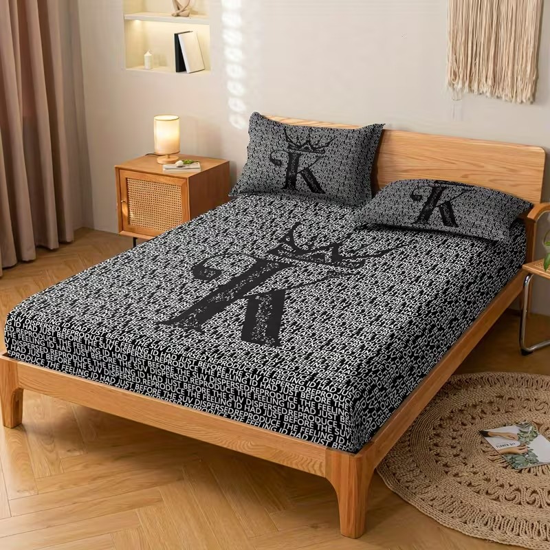 Alphabet Print Fitted Bed Sheet Set With Pillowcases