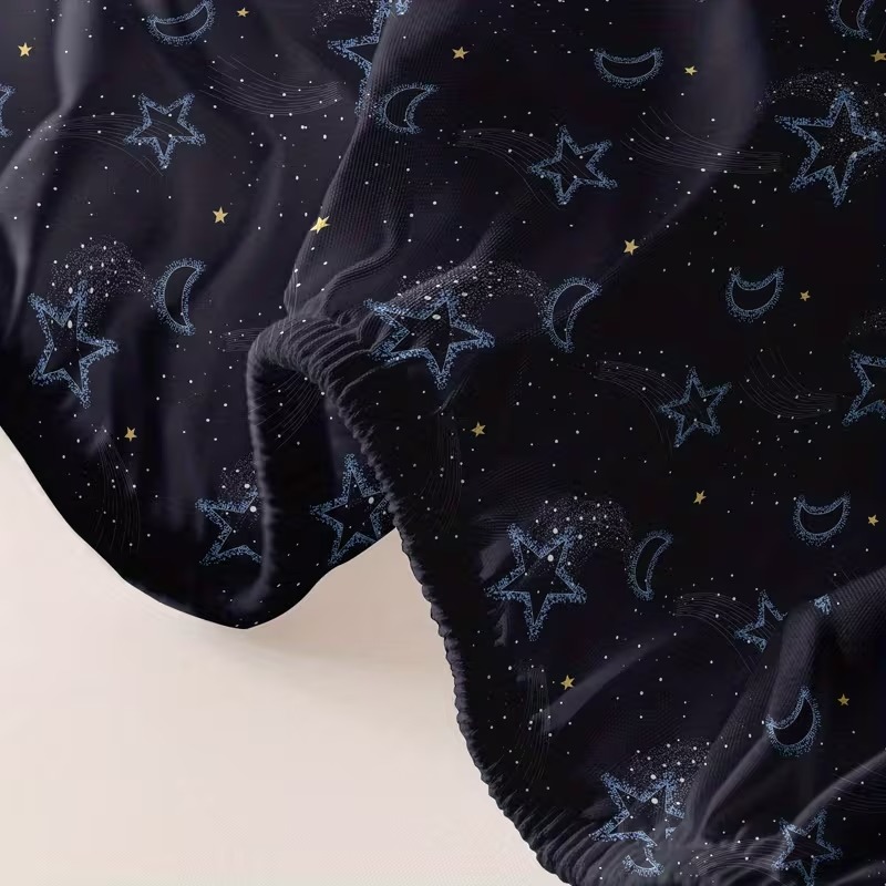 Sky Printed Fitted Bedsheet With Star And Moon Design
