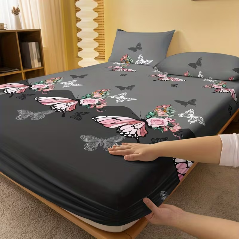 Rose Butterfly Printed Bed Mat With Soft Surface For Bedroom Use